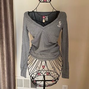 Grey A&F V-Neck Long Sleeved Shirt